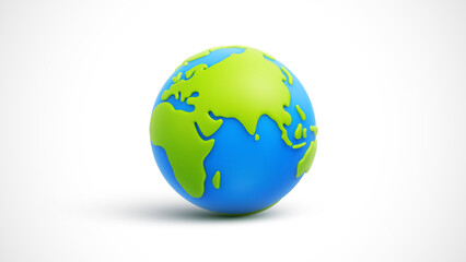 Cartoon planet Earth on white background. Planet Earth day or Environment day concept. Realistic 3d vector illustration