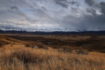 landscape mountain altai, panorama scenery freedom, autumn nature of siberia
