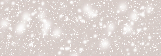 Snowfall In Dark Sky. Falling White Snow Winter On Gray Sky Background