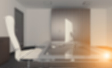 Open space office interior with like conference room. Mockup. 3D. Abstract blur phototography.