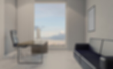 Modern office building interior. 3D rendering.. Mockup.   Empty. Abstract blur phototography.