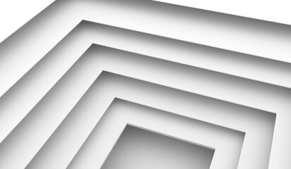 Rectangular holes at different levels. white geometric background.3d render