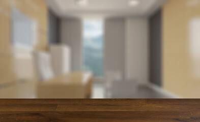 Modern meeting room. 3D rendering.. Mockup.   Empty paintings. Background with empty wooden table. Flooring.