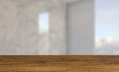 Abstract  toilet and bathroom interior for background. 3D render. Background with empty wooden table. Flooring.