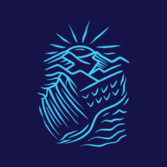 Premium Monoline vintage Camping illustration Vector, wildlife hiking camp badge, creative emblem Design For T-shirt Design