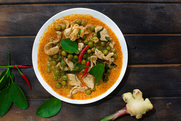 Pork Panang Curry in a Plate Spicy Thai food, Side dishes, spices, ingredients for cooking