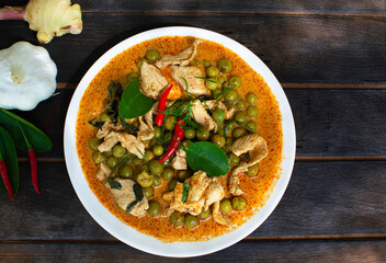 Pork Panang Curry in a Plate Spicy Thai food, Side dishes, spices, ingredients for cooking