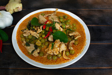 Pork Panang Curry in a Plate Spicy Thai food, Side dishes, spices, ingredients for cooking