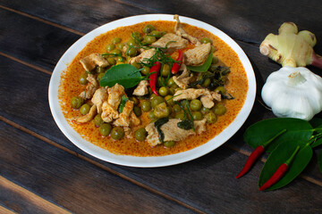 Pork Panang Curry in a Plate Spicy Thai food, Side dishes, spices, ingredients for cooking