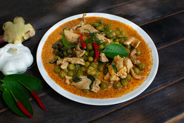 Pork Panang Curry in a Plate Spicy Thai food, Side dishes, spices, ingredients for cooking
