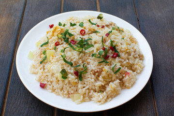 fried rice in a plate isolated on white background