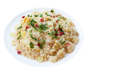 fried rice in a plate isolated on white background