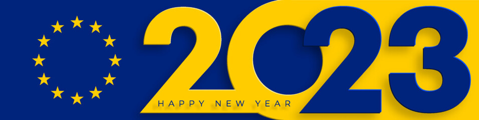 Happy New Year 2023, festive pattern with European flag concept