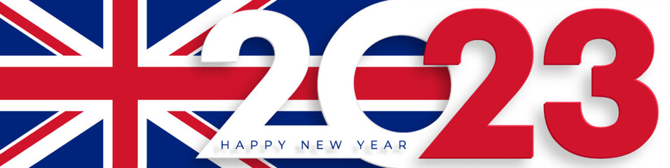 Happy New Year 2023, festive pattern with British flag concept - obrazy, fototapety, plakaty