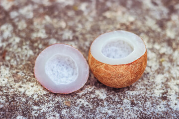 Fototapeta na wymiar Miniature Dried Coconut Flesh - Coppara | kiwi fruit, cocos nucifera