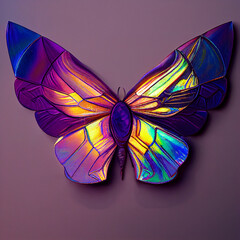 Iridescent butterfly on neutral background