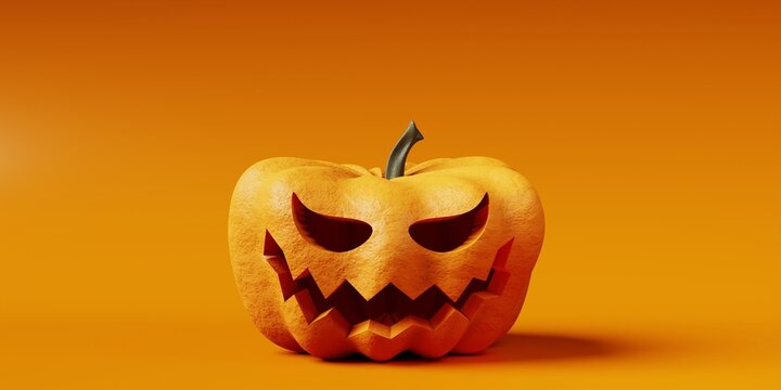 halloween concept, 3d halloween pumpkin on orange background. 3d rendering illustration