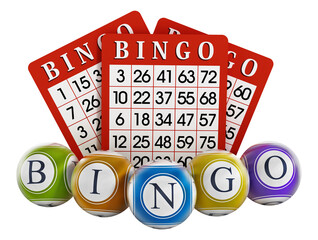 Bingo balls and cards  isolated on transparent background