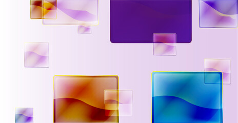 Realistic background with transparent multicolored squares and reflection effect.