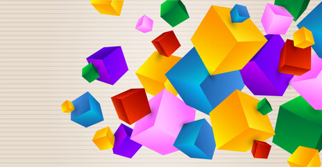3D abstract background with dynamic cubes. Gradient abstract background, splash of geometric cubes.
