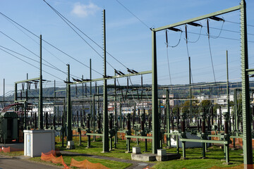 High voltage power transformer of a little town.