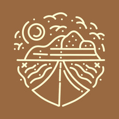 Premium Monoline desert illustration Vector, adventure badge, creative emblem Design For T-shirt Design