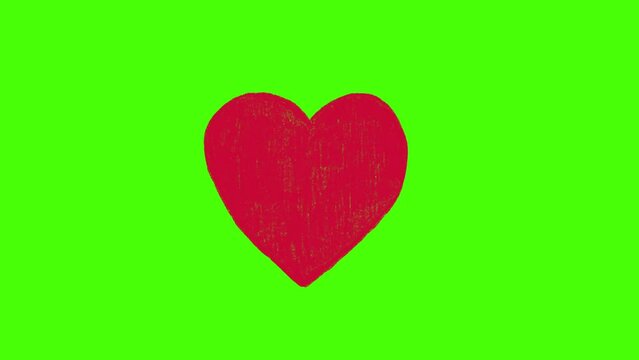 Sticker element doodle heart shape looping animation in scribble style for decorate video.Heart hand drawing on green screen and luma matte 