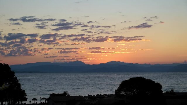 Timelapse of Sunrise Strait Between Greece Balkan Peninsula and Corfu Island.
