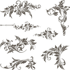 vintage design lace borders monogram logo and corners Vector set art deco floral ornaments elements
 - obrazy, fototapety, plakaty