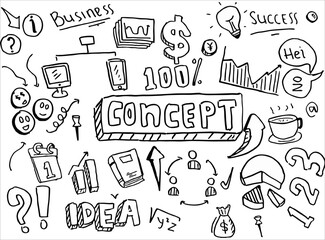 Business concept doodles. with flowchart, statistic and element component business.	