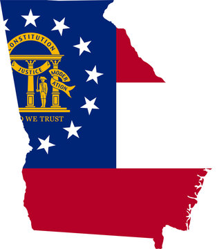 Georgia USA Map Flag. GA US Outline Boundary Border Shape State Flag Sign Symbol Atlas Geography Banner. Georgian Transparent PNG Flattened JPG Flat JPEG