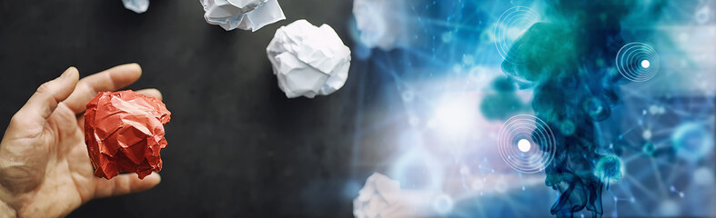 Colored pieces of paper. The concept of creativity and the formation of ideas. Creative thinking. Flying paper. © alexkich