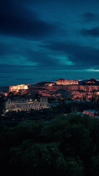Acropolis of Athens by Sunrise - 4k verical video time lapse shot