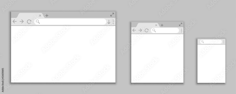 Fototapete Simple browser window in a flat style, design a simple blank web page, search in internet, template browser window on computer, tablet and mobile phone – for stock