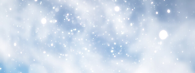 blue snowfall bokeh background, abstract snowflake background on blurred abstract blue