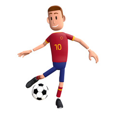 Football player passing the ball. Soccer player 3d character.