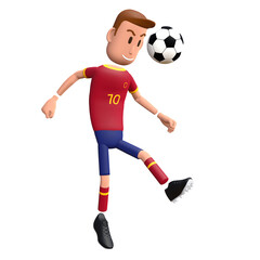 Fototapeta na wymiar Football player heading the ball. Soccer player 3d character.