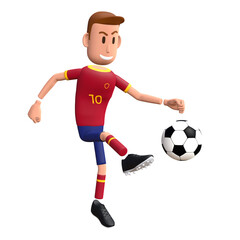 Football player kick the ball. Soccer player 3d character.