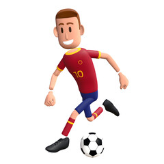 Football player dribbling the ball. Soccer player 3d character.