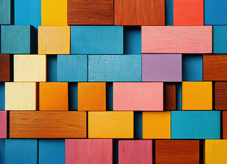 Colorful rectangular wood pieces representing diversity and inclusion in society