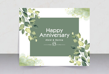 Green leaves with photo frame style anniversary card
