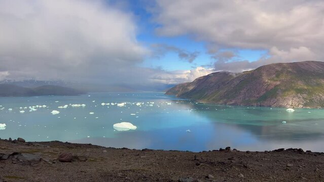 Breathtaking lansdcapes at the edge of the plateau near Igaliku, Southern Greenland. A vigorous with outstanding views of the Qooroq Ice Fjord