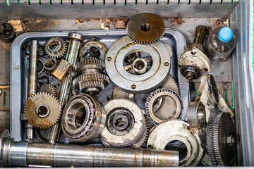 Old machine parts in a second-hand machinery shop