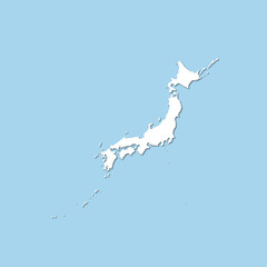 日本列島の白地図、県境なし、水色背景