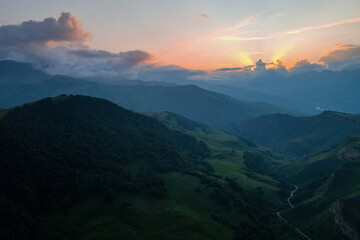 Scenic mountain sunrise landscape in mountains of Caucasus