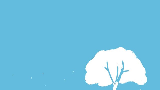 Isolated white simple abstract winter tree cartoon illustration in footage video