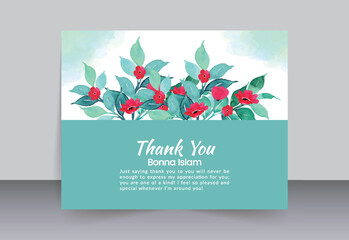 Light skyblue leaves with red flower Thank you card