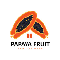 Papaya Logo Design, Vitamin Fruit Vector, Fruit Product Brand Illustration Icon