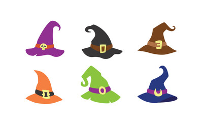 witch magic hat, flat vector design halloween costume and accessories elements collection