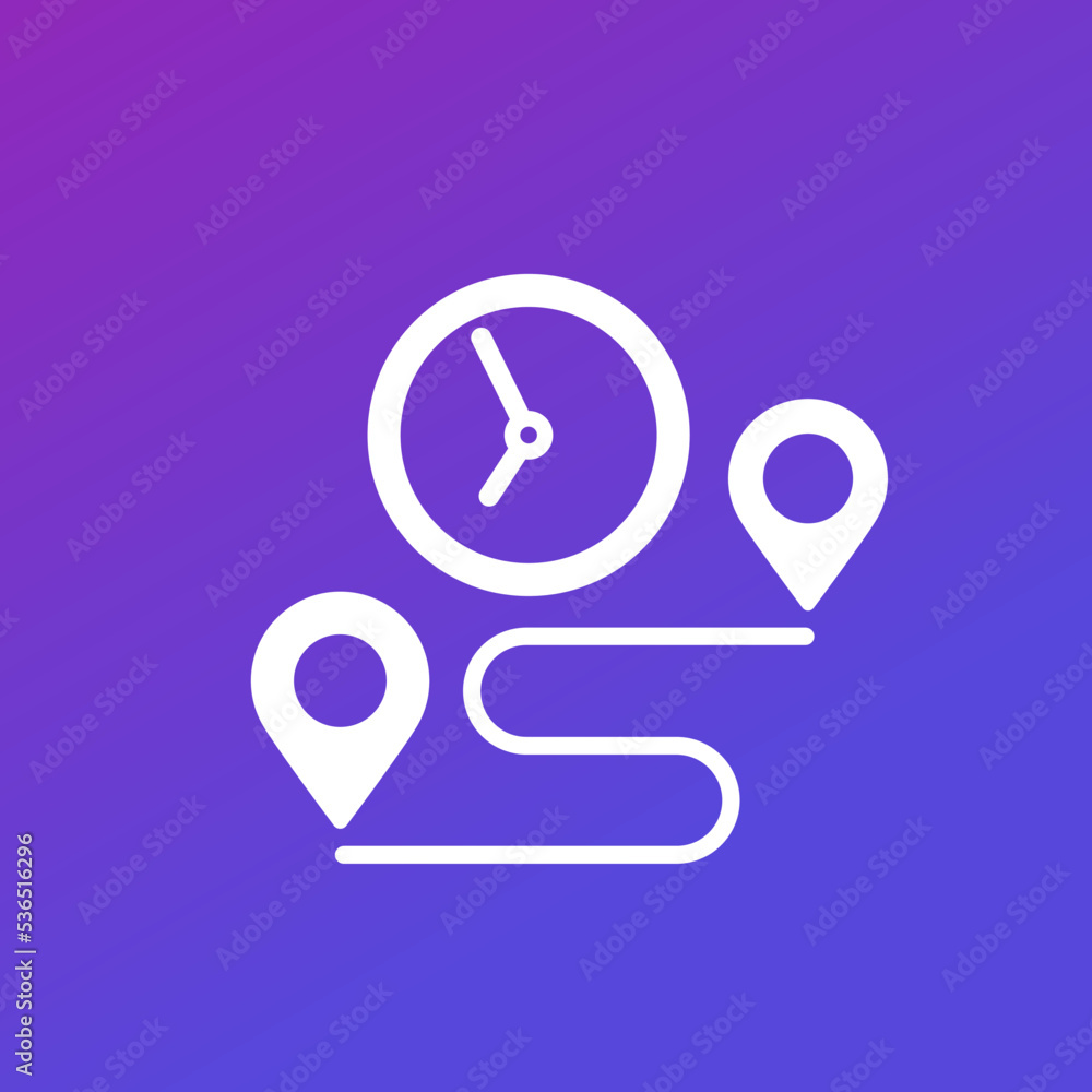 Poster delivery time icon with route and clock